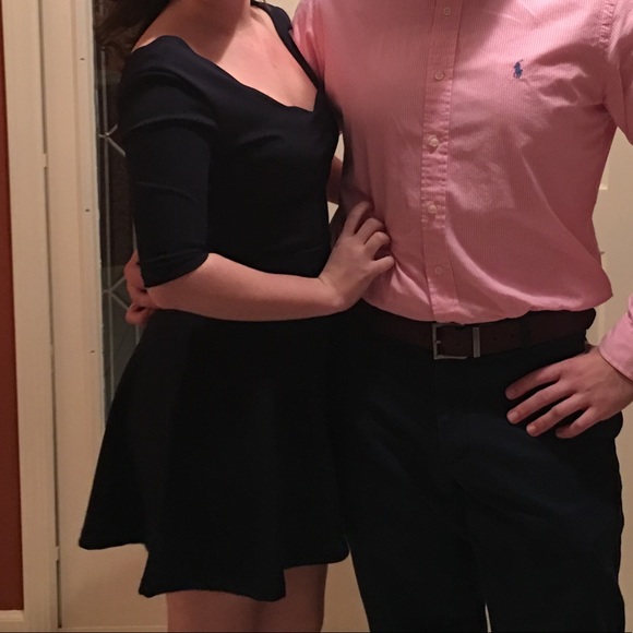 Navy Scallop Neck Dress - Picture 2 of 2